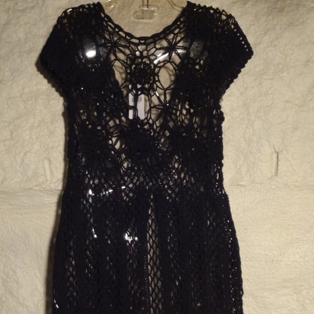 Black Open Knit Sweater Duster Sz. XL